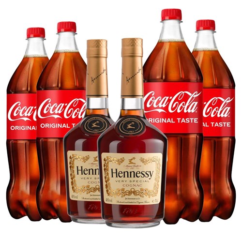 Case of 6 with Hennessy VS 3star Cognac and Coca-Cola Mixer Set
